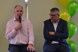 Mark Brayshaw, CEO of the AFL Coaches Association, with our MC Matt Campbell